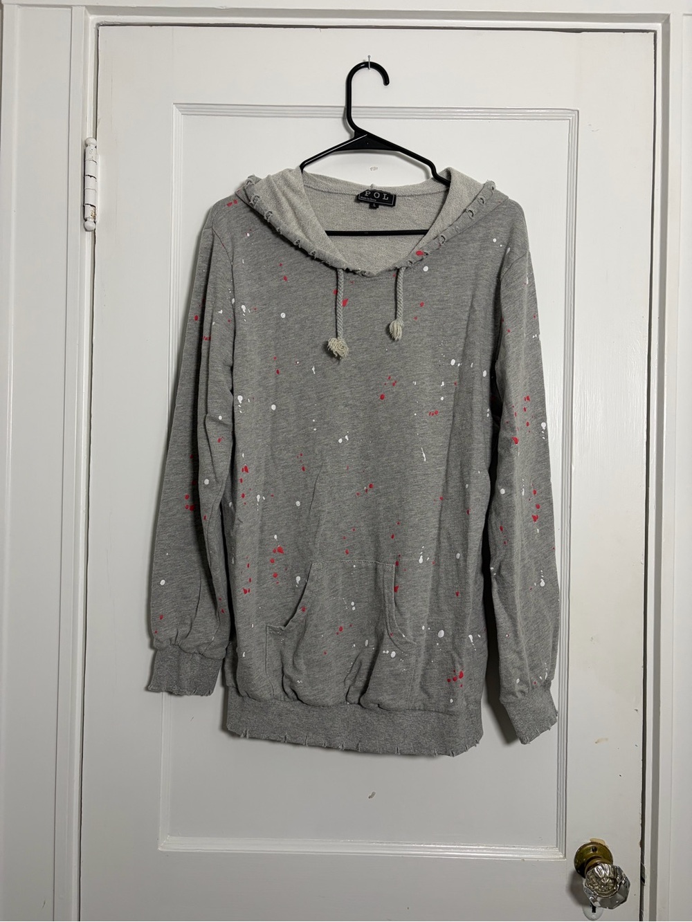 POL Gray Hoodie with Paint-Splatter Detail